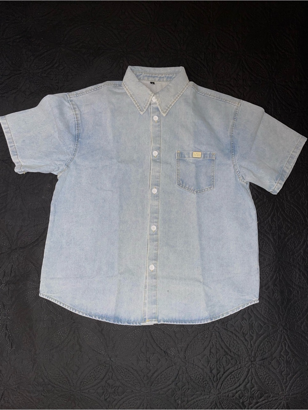 Light Wash Denim Button-Up Short Sleeve Shirt